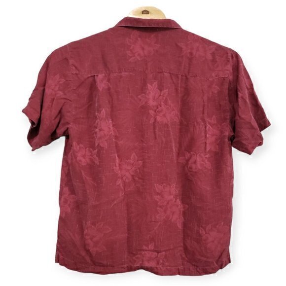 Tommy Bahama Maroon 100% Silk Size Large Jacquard Print Hawaiian Aloha Shirt - Picture 3 of 6